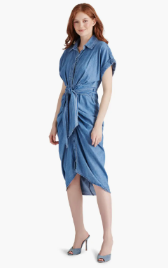 Tori Tie Front Midi Dress - Chambray - 0