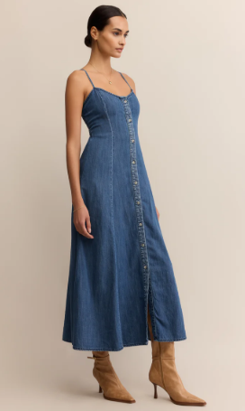 Angel Eyes Denim Midi Dress- Medium Indigo