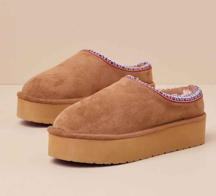 Elyse Suede Platform Slipper - Tan - 7