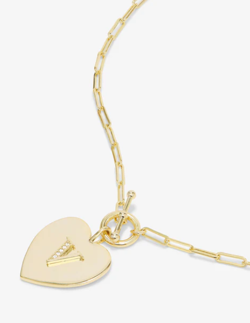 V Love Letters Heart Medallion Necklace- GOLD