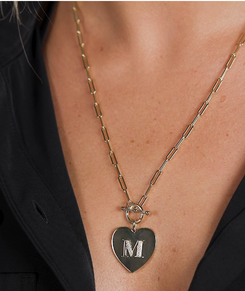 V Love Letters Heart Medallion Necklace- GOLD
