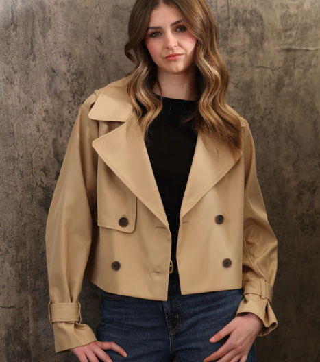 Durbuy Nylon Cropped Trench Jacket- Tan