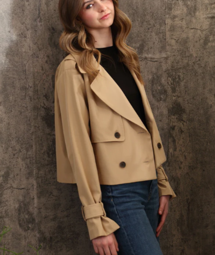 Durbuy Nylon Cropped Trench Jacket- Tan - S