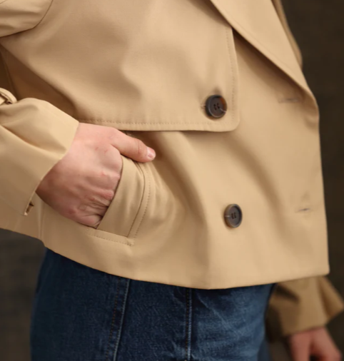 Durbuy Nylon Cropped Trench Jacket- Tan - S