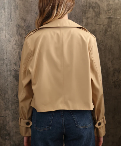 Durbuy Nylon Cropped Trench Jacket- Tan - S