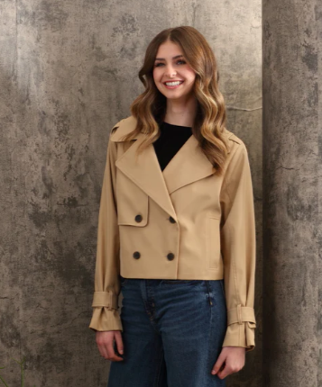 Durbuy Nylon Cropped Trench Jacket- Tan