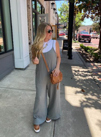 Dnd Puckered Gauze Jumpsuit- Smoked Sage - M