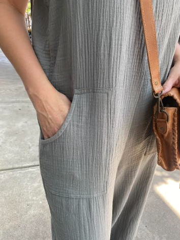 Dnd Puckered Gauze Jumpsuit- Smoked Sage