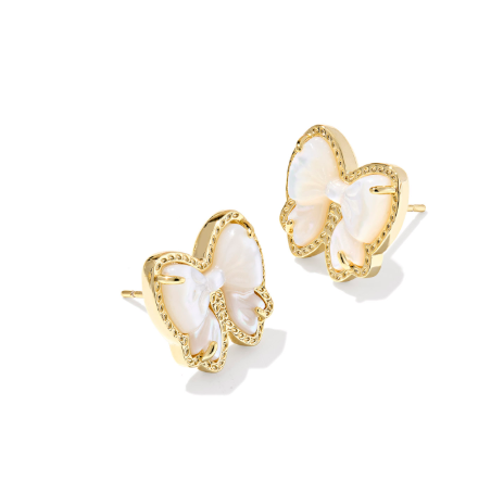 Haley Bow Stud Ear Gold Ivory Mop