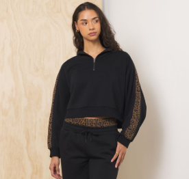 Quarter Zip Up- BLK Leopard - M
