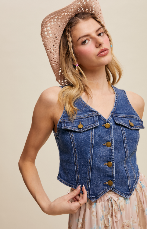 Sadie Vintage Inspired Denim Vest - M