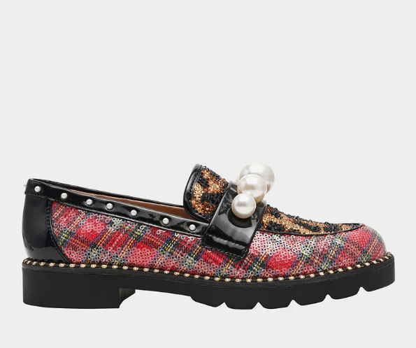 Harloe Red Plaid Embellished Platform Loafer - 7