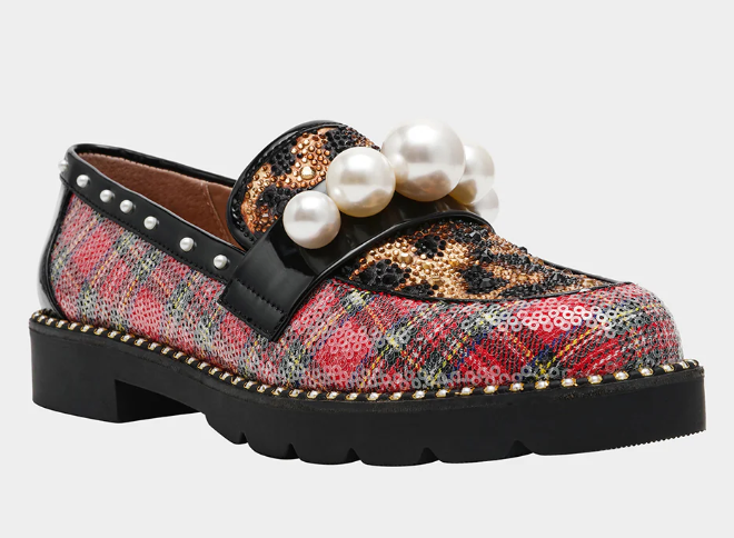 Harloe Red Plaid Embellished Platform Loafer - 8