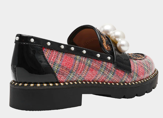 Harloe Red Plaid Embellished Platform Loafer