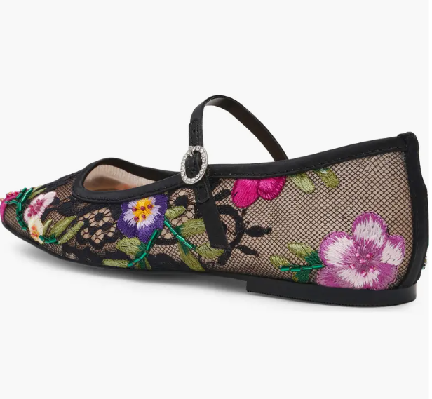 Novia Mary Jane Flat- Black Multi Floral