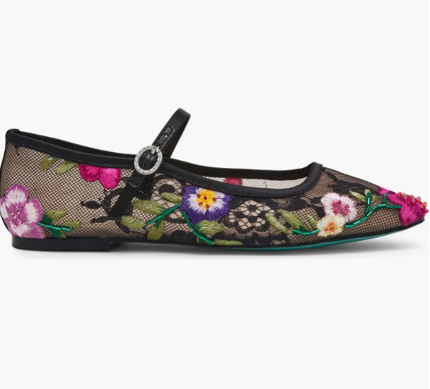 Novia Mary Jane Flat- Black Multi Floral - 6