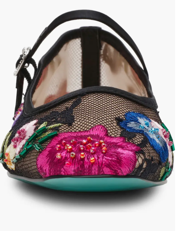 Novia Mary Jane Flat- Black Multi Floral
