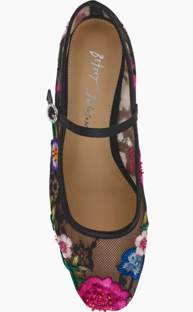 Novia Mary Jane Flat- Black Multi Floral