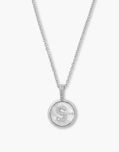S Baby Love Letters Medallion Necklace- Silver
