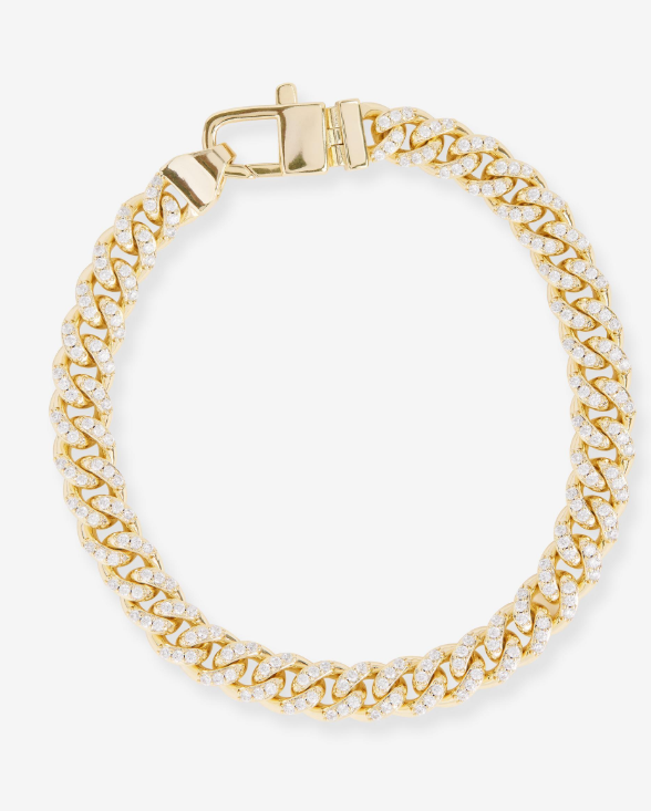 Pave Julian Cuban Chain Bracelet- Gold/White - 6.5