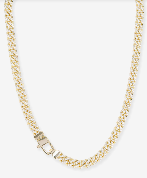 Pave Julian Cuban Chain Necklace 18" 6.8mm- Gold/White
