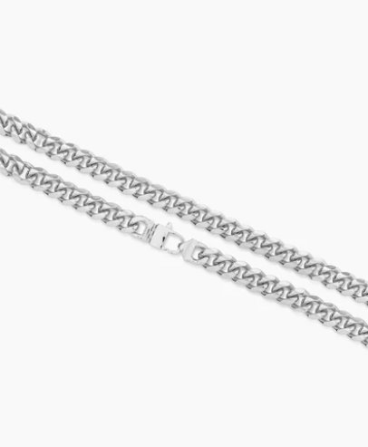 Pave Julian Cuban Chain Necklace 18" 6.8mm-Silver/White