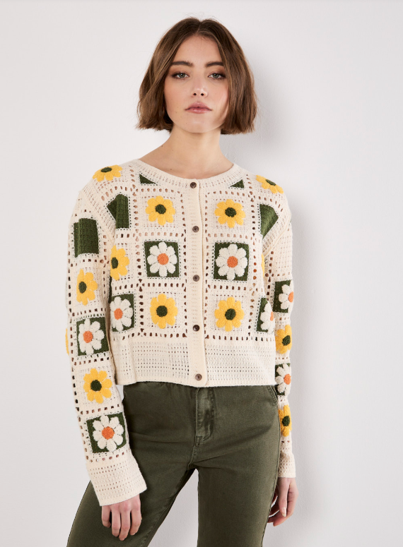 Daisy Square Crochet Cardigan- Yellow - S