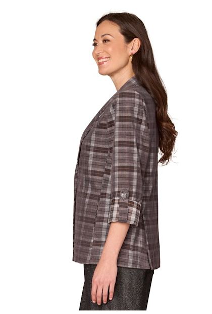 L/S Roll Tab Button Blazer W/ Princess Seam Pockets-Steel Grey/Multi
