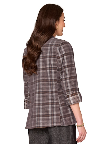 L/S Roll Tab Button Blazer W/ Princess Seam Pockets-Steel Grey/Multi - Xs