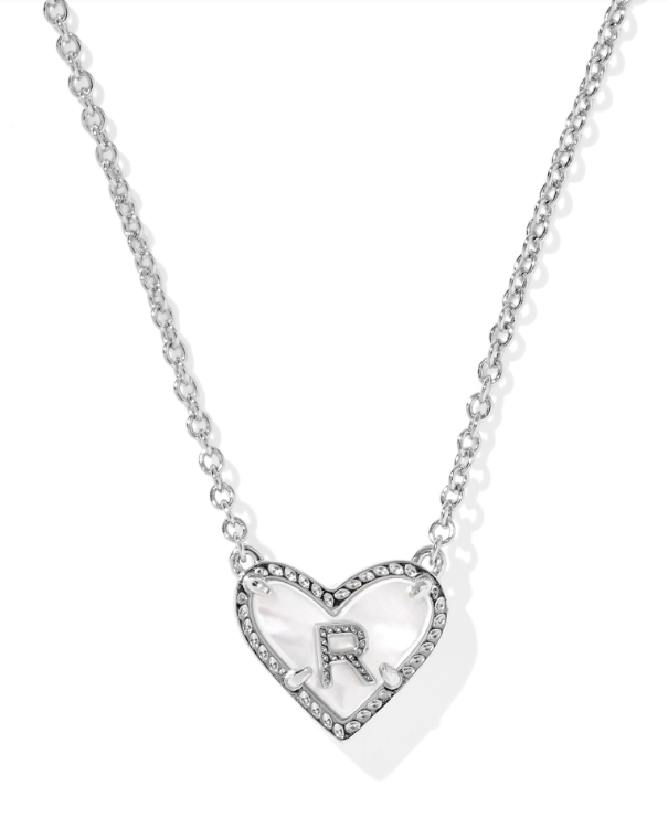 Heart Letter R Pndt Nck Rhod Ivory Mop