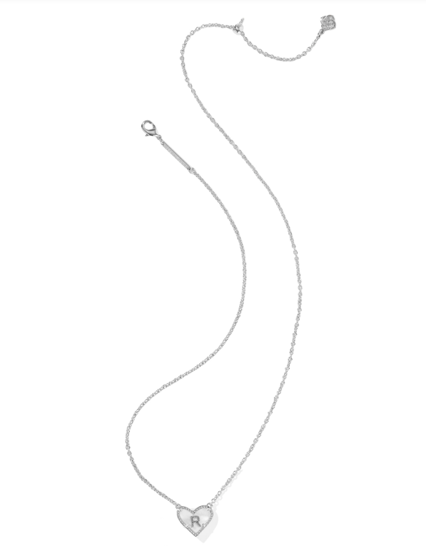Heart Letter R Pndt Nck Rhod Ivory Mop