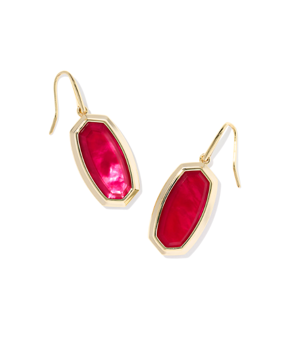Dani Bezel Drop Earrings Gold Carmine Red Illusion