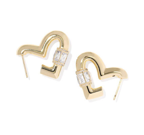 Emery Heart Hoop Earrings Gold White Cz