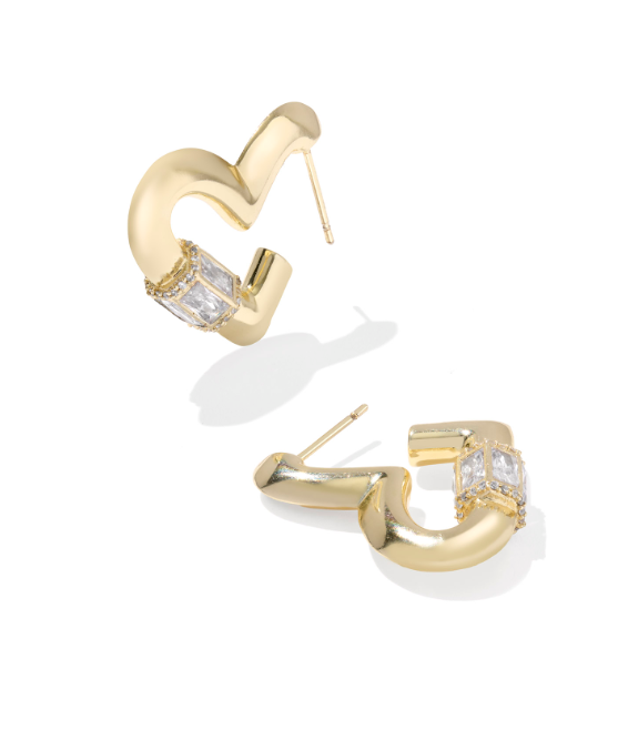 Emery Heart Hoop Earrings Gold White Cz