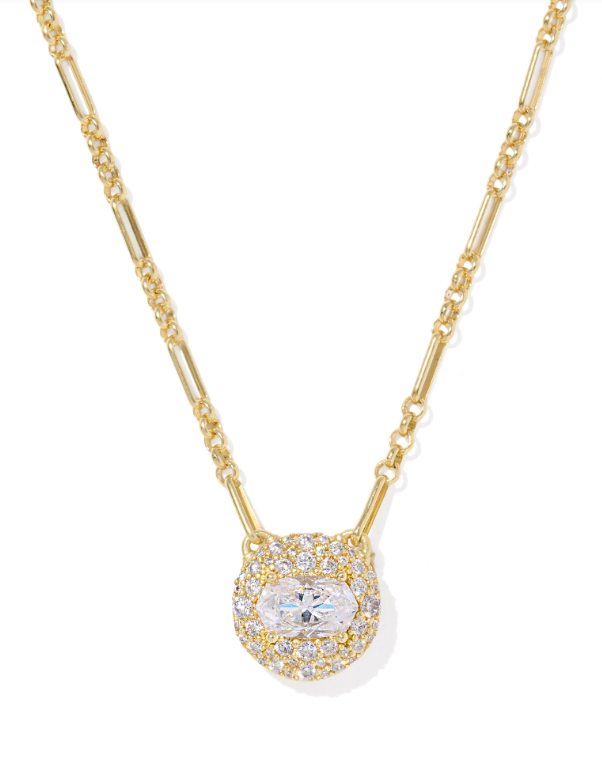 Bella Short Pendant Necklace Gold White Cz