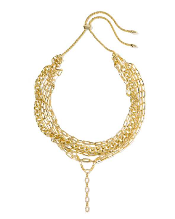 Bella Statement Necklace Gold White Cz