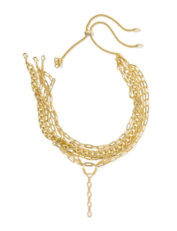 Bella Statement Necklace Gold White Cz
