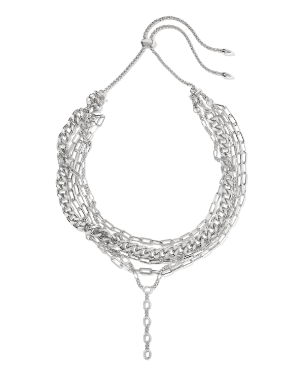 Bella Statement Necklace Silver White Cz