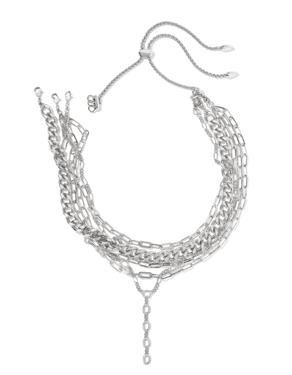 Bella Statement Necklace Silver White Cz