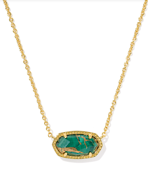 Elisa Pendant Necklace Gold Bronze Veined Green Malachite