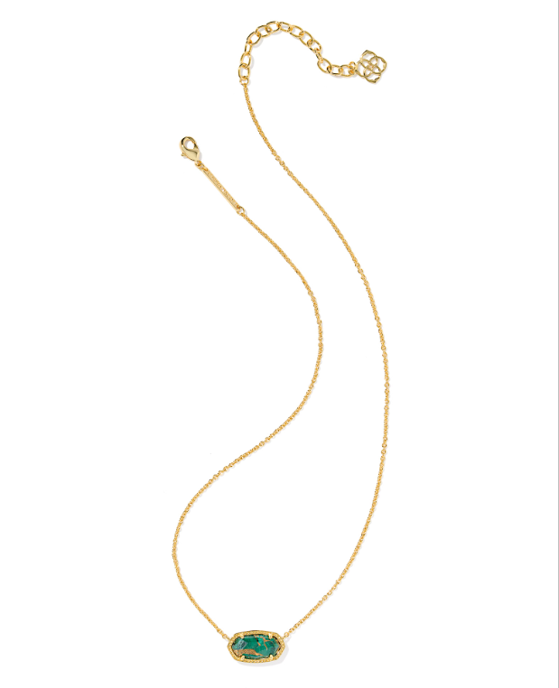 Elisa Pendant Necklace Gold Bronze Veined Green Malachite