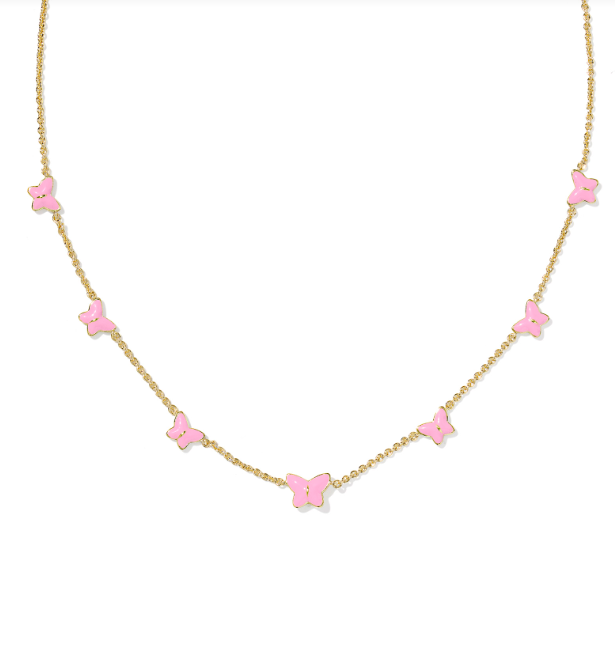 Lillia Bfly Enl Strd Nck Gold Pink Enamel