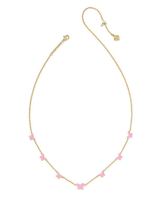 Lillia Bfly Enl Strd Nck Gold Pink Enamel