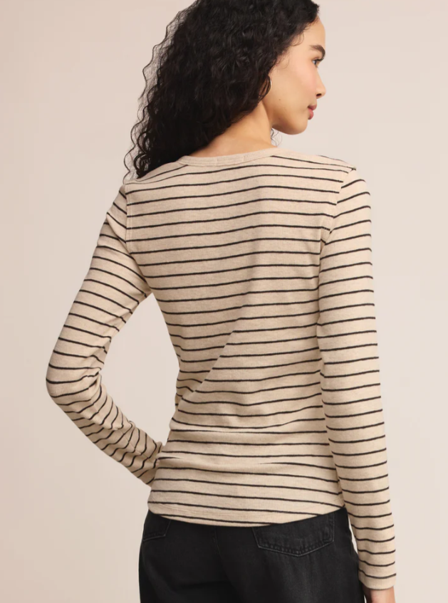 Eve Stripe Henley LS- Light Oatmeal Heather - Xs