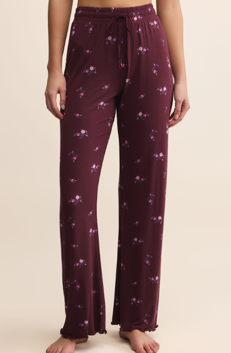 At Ease Ditsy Pant- Merlot - M