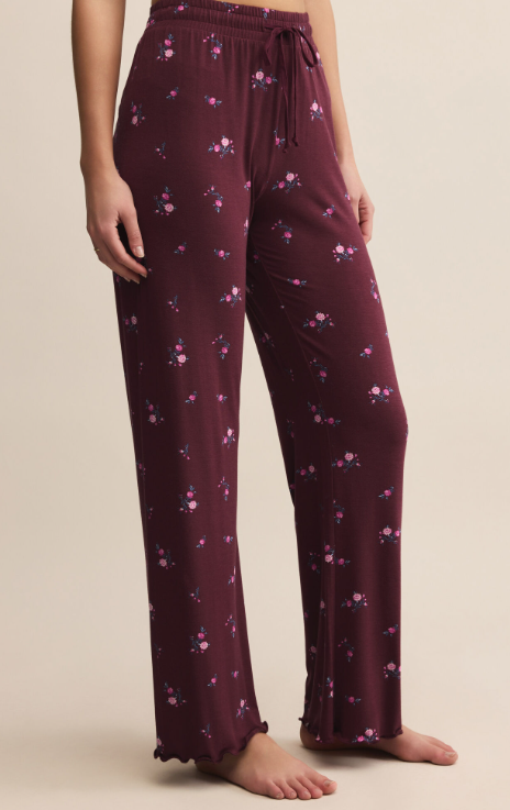 At Ease Ditsy Pant- Merlot - Xs