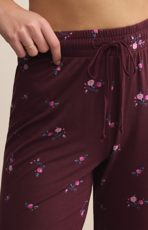 At Ease Ditsy Pant- Merlot