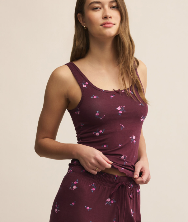Shania Ditsy Tank- Merlot