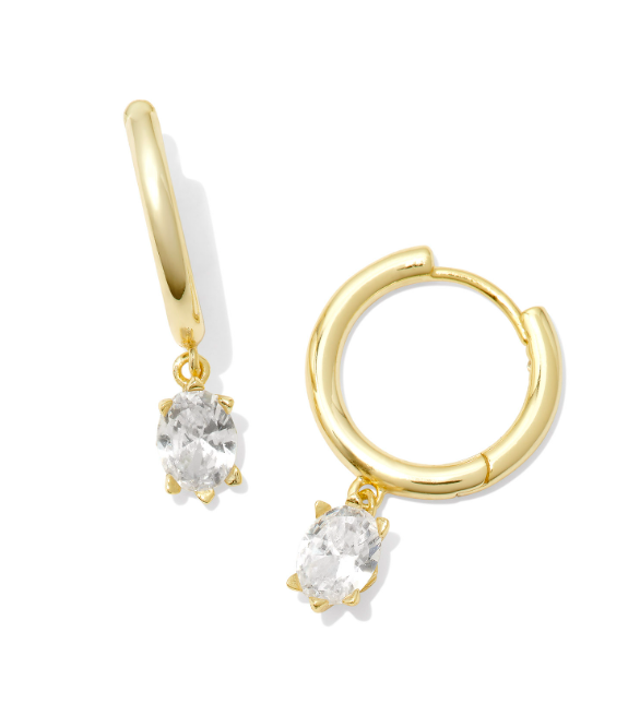 Cailin Sngl Stone Huggie Gold White Crystal