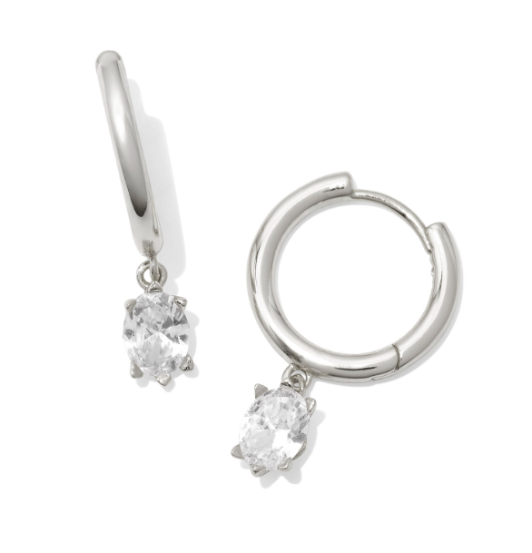 Cailin Sngl Stone Huggie Rhod White Crystal